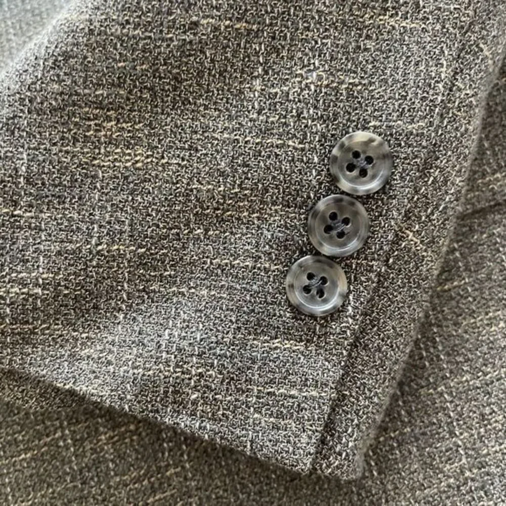 Tallia Uomo Mens 46L‎ Blazer Wool Jacket Sport Coat Ivory Gray Brown Plaid